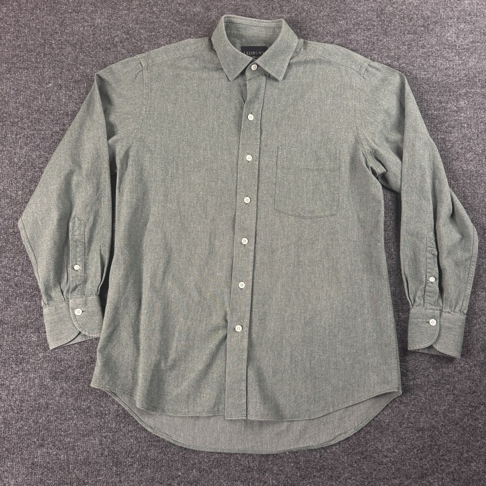 Ledbury Fine Shirting Shirt Mens 15.5 Green Long Sleeve Button Up